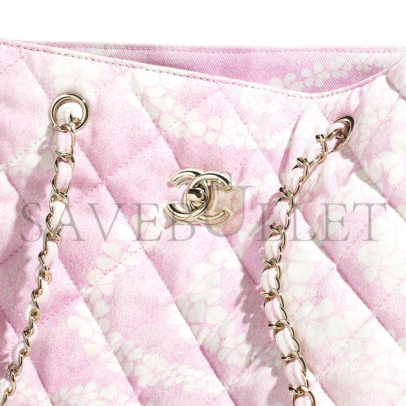 Ch*el coco beach 2025 collection shopping bag printed denim as5429 (37*28.5*13cm)